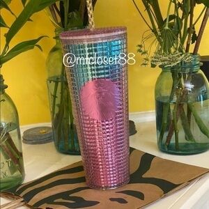 Summer 2021 Starbucks Pink and Blue grid tumbler cup retired